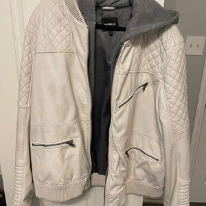 Men’s XXL White Leather Hoodie Jacket